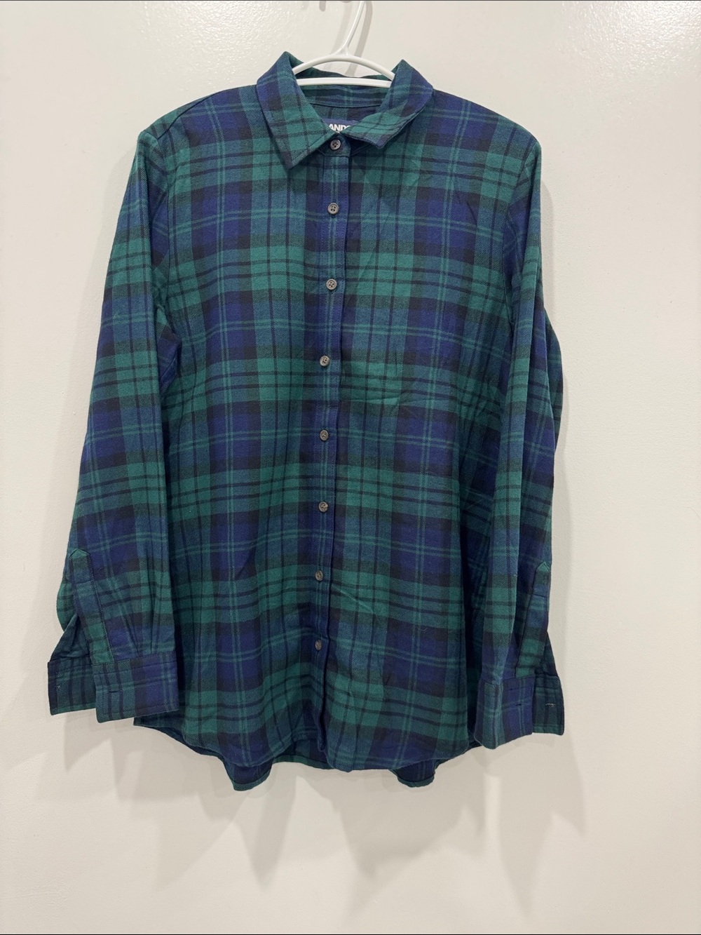 Lands' End Women's Medium Green Blue Plaid 100% Cotton Shirt - Picture 1 of 7